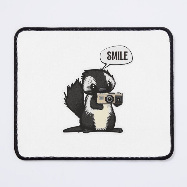 Item preview, Skunk Say Smile Funny Cute Photographer Black on White Holding Camera designed and sold by InkMeister.