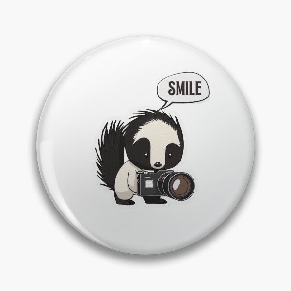 Item preview, Skunk Say Smile Funny Cute Photographer Black on White Holding Camera designed and sold by InkMeister.