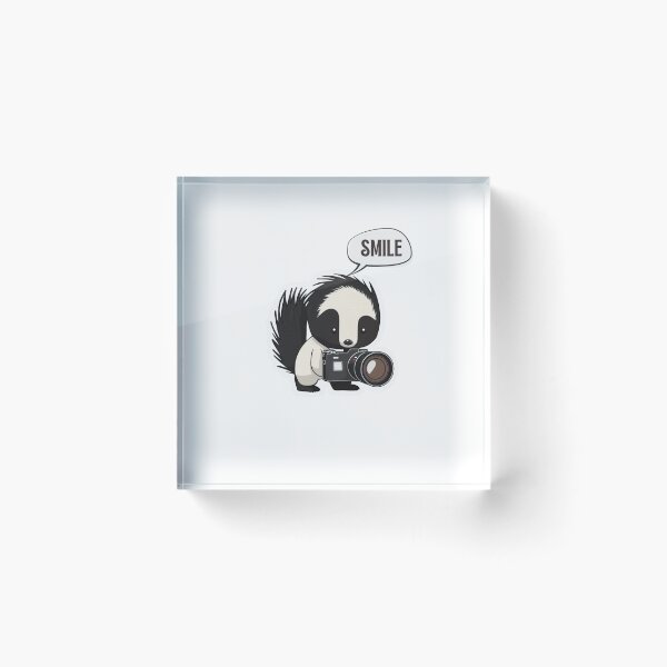 Item preview, Skunk Say Smile Funny Cute Photographer Black on White Holding Camera designed and sold by InkMeister.