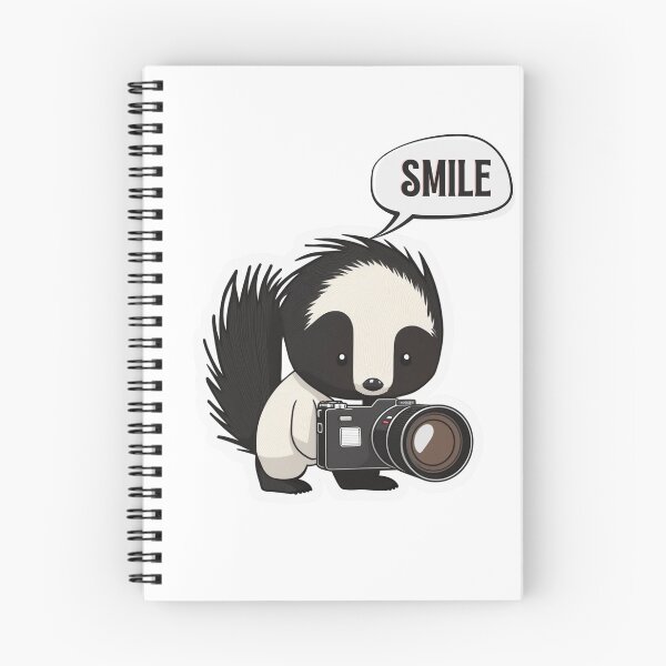 Item preview, Skunk Say Smile Funny Cute Photographer Black on White Holding Camera designed and sold by InkMeister.