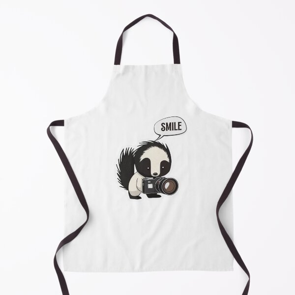 Item preview, Skunk Say Smile Funny Cute Photographer Black on White Holding Camera designed and sold by InkMeister.
