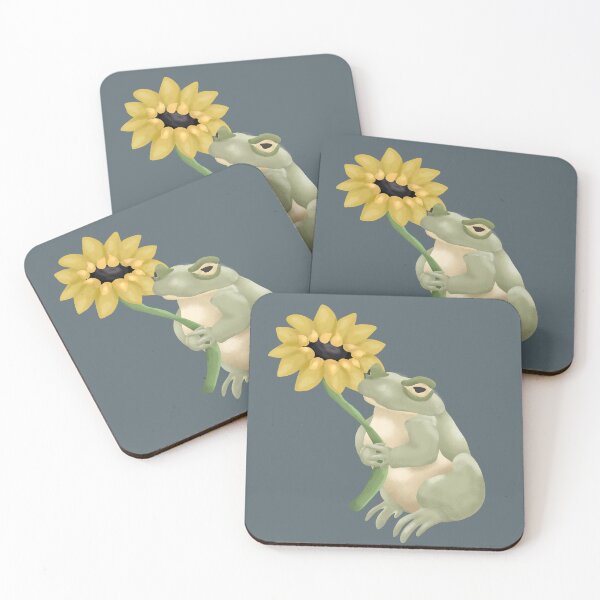 Item preview, Frog holding a sunflower, floral frog designed and sold by Kaleikaydesign.
