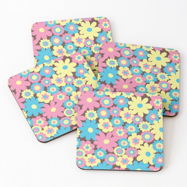Item preview, 80s pastel retro flowers, pastel pink, pastel blue, pastel yellow, 60s retro pattern, groovy florals designed and sold by blomastudios.