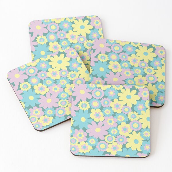 Item preview, 80s pastel retro flowers, pastel pink, pastel green, pastel yellow, lilac, 60s retro pattern, groovy florals designed and sold by blomastudios.