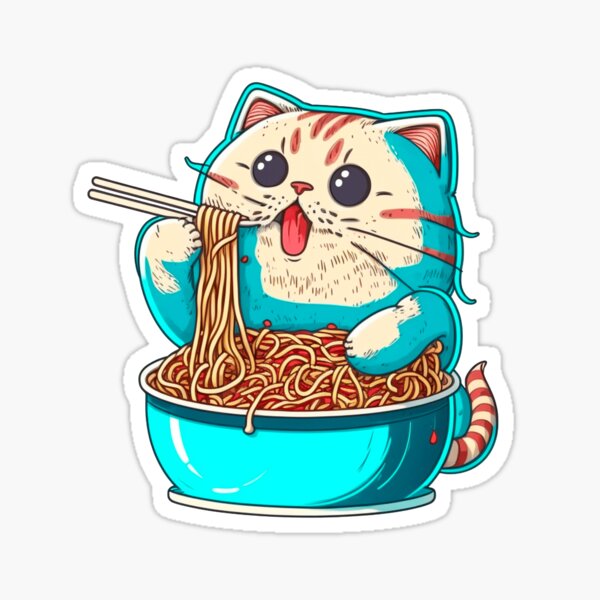 Kawaii Cat Eating Spaghetti Sticker, Dog Eating Spaghetti Gif