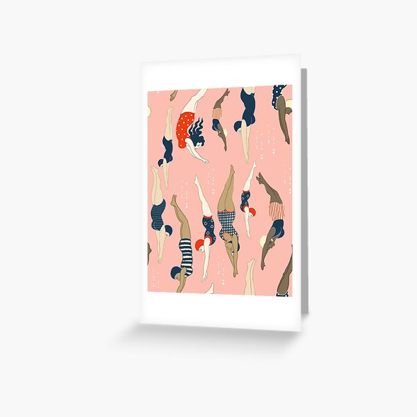 Item preview, Diving ladies from a vintage era repeat pattern design. Lovely rose background  designed and sold by Ceci Tattoos.