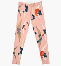 Legging Las señoras de buceo de una época antigua repiten el diseño del patrón. Precioso fondo rosa