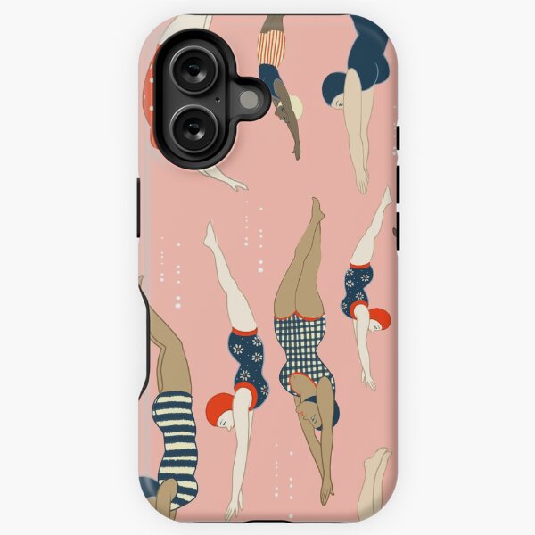 Diving ladies from a vintage era repeat pattern design. Lovely rose background iPhone Tough Case