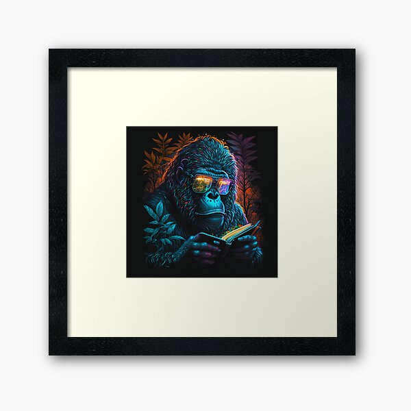 Vista previa del artículo con la obra «Gorila leyendo estilo retro Gorila de montaña», diseñado y vendido por Brockinator.