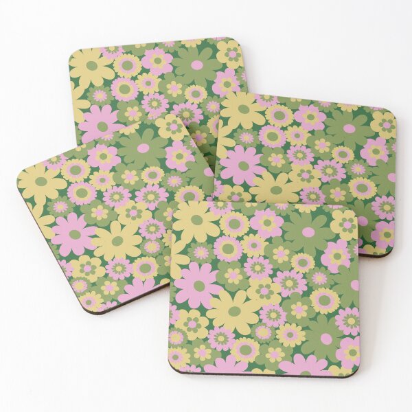 Item preview, 60s retro flower power, retro green, pink, mustard yellow, 60s groovy pattern, hippie flowers designed and sold by blomastudios.