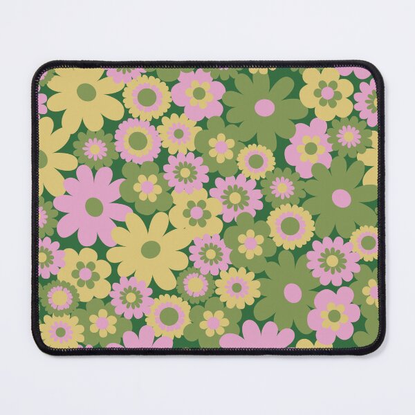 Item preview, 60s retro flower power, retro green, pink, mustard yellow, 60s groovy pattern, hippie flowers designed and sold by blomastudios.