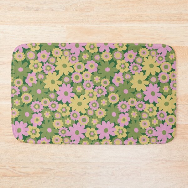 Item preview, 60s retro flower power, retro green, pink, mustard yellow, 60s groovy pattern, hippie flowers designed and sold by blomastudios.