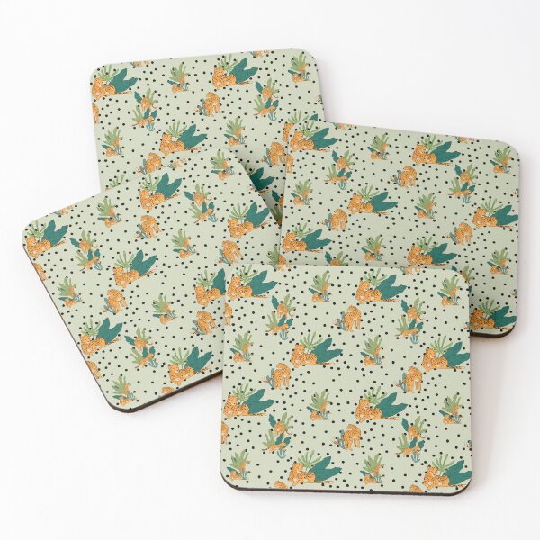 Item preview, Lounging Leopard in the Jungle - Repeat Pattern in Coriander Green designed and sold by ArtfulStoriesIG.