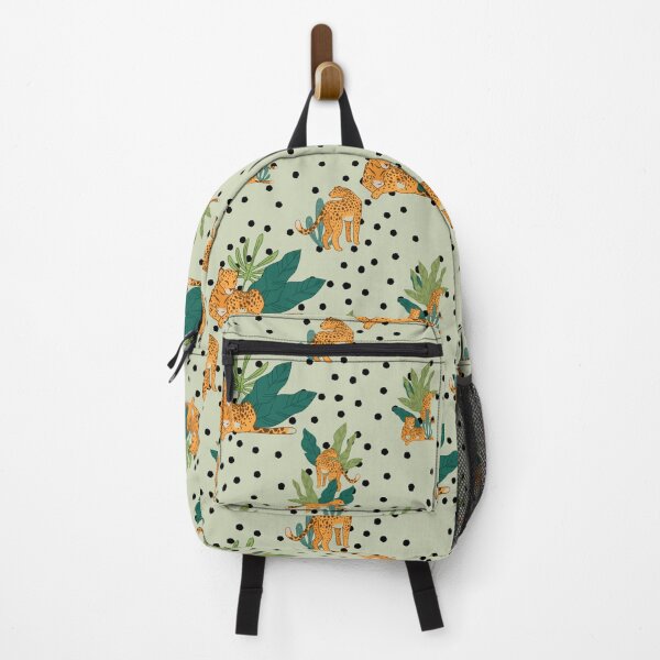 Item preview, Lounging Leopard in the Jungle - Repeat Pattern in Coriander Green designed and sold by ArtfulStoriesIG.