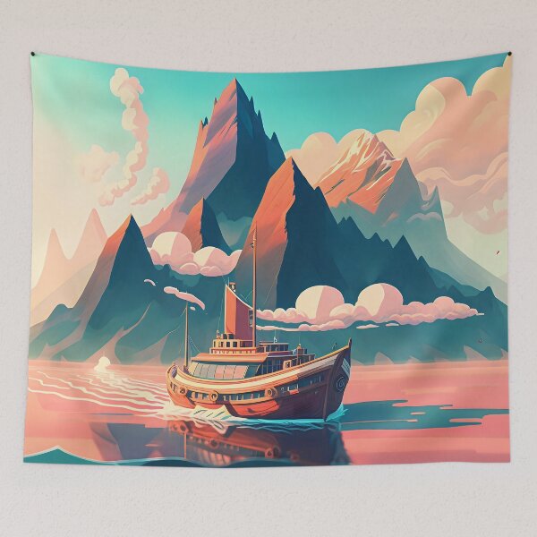 Item preview, Ship and Mountain Artwork designed and sold by destinykrainbow.