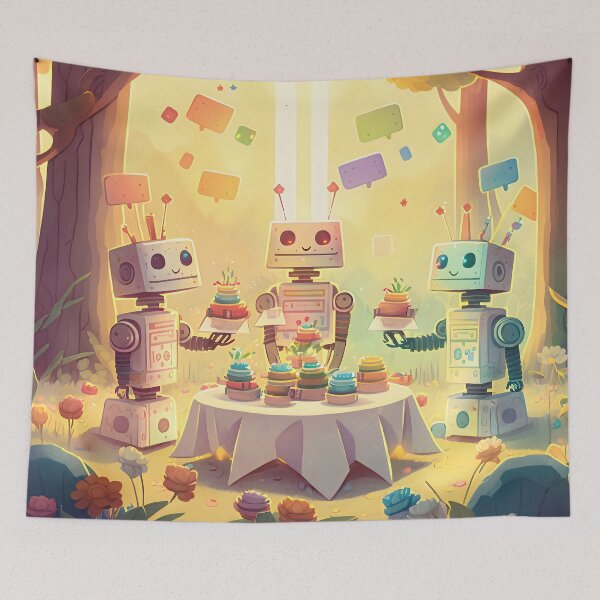 Item preview, Robots in a Picnic in a Forest designed and sold by destinykrainbow.