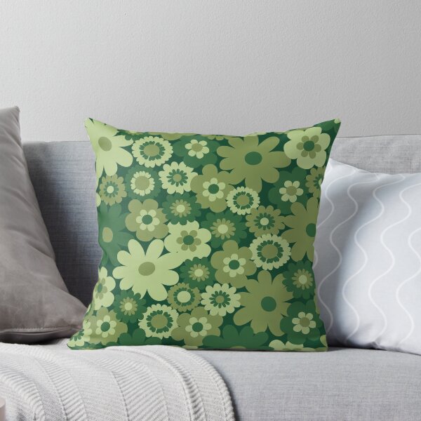 Item preview, Green 60s retro flower power, retro green, pink, mustard yellow, 60s groovy pattern, hippie flowers designed and sold by blomastudios.