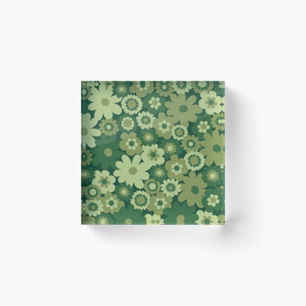 Item preview, Green 60s retro flower power, retro green, pink, mustard yellow, 60s groovy pattern, hippie flowers designed and sold by blomastudios.
