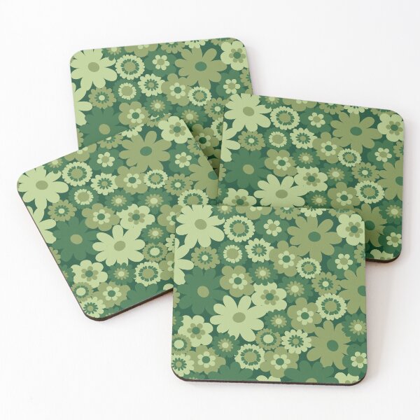 Item preview, Green 60s retro flower power, retro green, pink, mustard yellow, 60s groovy pattern, hippie flowers designed and sold by blomastudios.