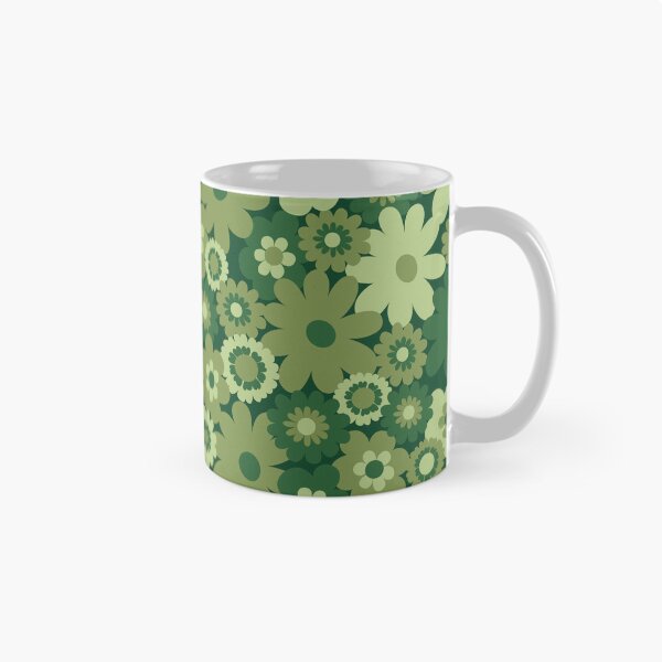 Item preview, Green 60s retro flower power, retro green, pink, mustard yellow, 60s groovy pattern, hippie flowers designed and sold by blomastudios.