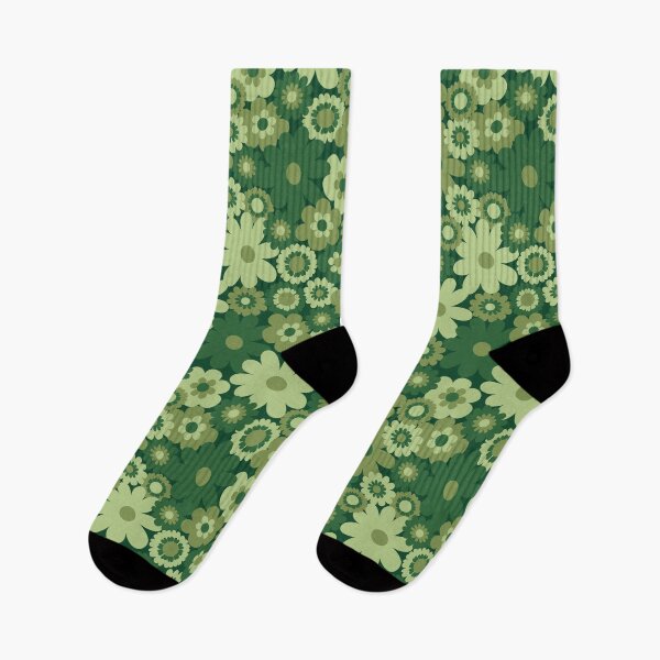 Item preview, Green 60s retro flower power, retro green, pink, mustard yellow, 60s groovy pattern, hippie flowers designed and sold by blomastudios.