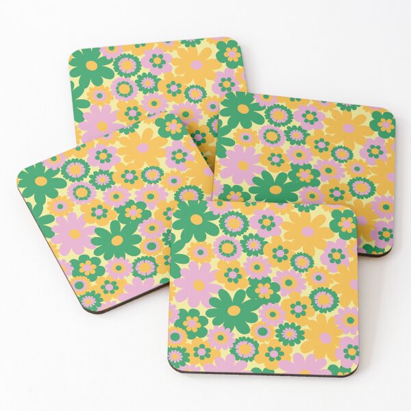 Item preview, 60s retro flower power, retro green, orange, pink, 60s groovy pattern, hippie flowers designed and sold by blomastudios.