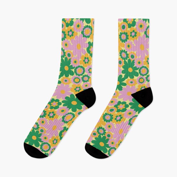 Item preview, 60s retro flower power, retro green, orange, pink, 60s groovy pattern, hippie flowers designed and sold by blomastudios.