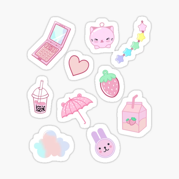 Kawaii Pink Stickers, Multiple Pack Sticker for Sale by pizzaisdope