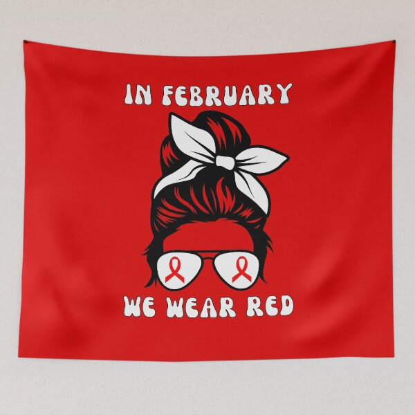 Item preview, In February We Wear Red Messy Bun Red Ribbon Heart Disease designed and sold by Sarah38.