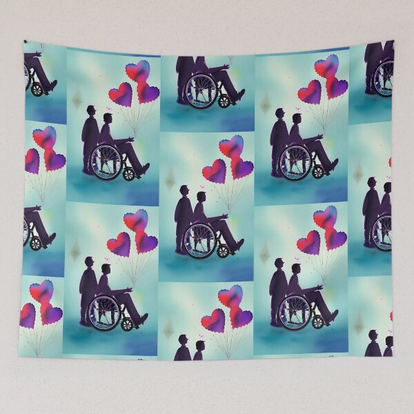 Item preview, A couple in love Valentine's Day with a disabled person in a wheelchair heart balloons designed and sold by rockate.