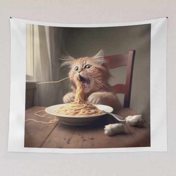 Aperçu de l'œuvre Chat qui mange des spaghettis créée et vendue par TripleEdge22.