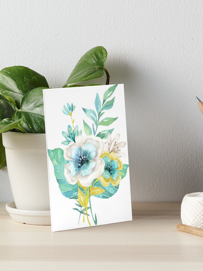 Download Mint And Gold Watercolor Flowers Art Board Print By Grayfoxshirts Redbubble