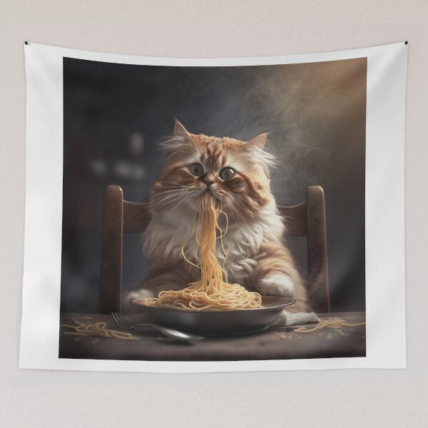 Aperçu de l'œuvre Chat qui mange des spaghettis créée et vendue par TripleEdge22.