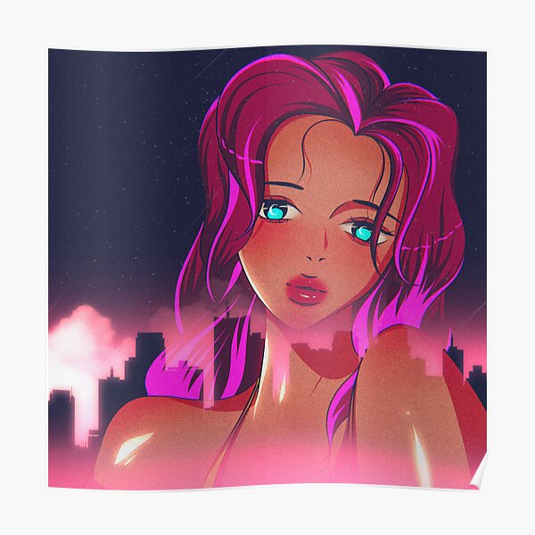 90er Vintage Anime Girl City Poster