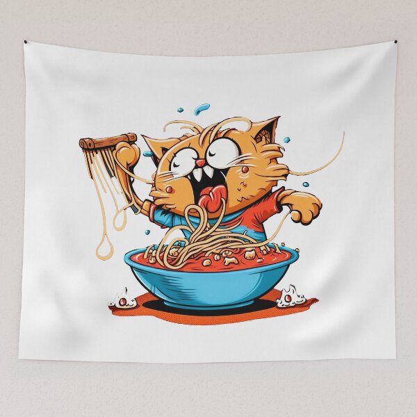 Aperçu de l'œuvre Chat qui mange des spaghettis créée et vendue par TripleEdge22.