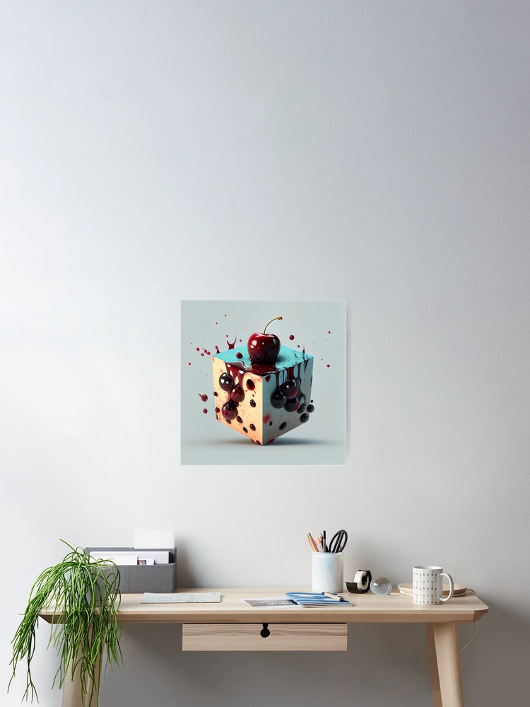 Thumbnail 2 von 3, Poster, Cherry Cube in a Greasy Splotch Digital Painting designt und verkauft von CodeAndColors.