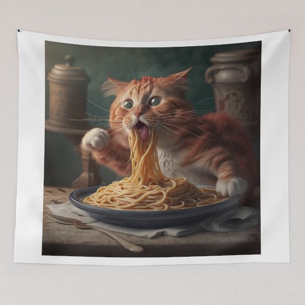 Aperçu de l'œuvre Chat qui mange des spaghettis créée et vendue par TripleEdge22.