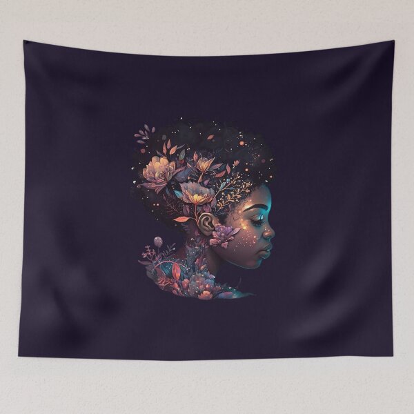 Item preview, cute African-American teenage goddess, with a beautiful ornate Afrocentric with flora hairstyle designed and sold by BabyDD.