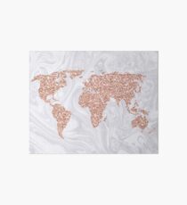 Rose Gold Glitter World Map on White Marble Art Board