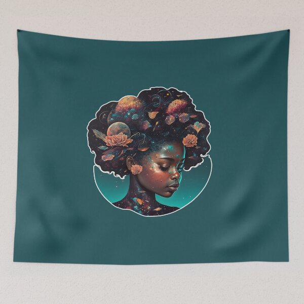 Item preview, cute African-American teenage goddess, with a beautiful ornate Afrocentric with flora hairstyle designed and sold by BabyDD.