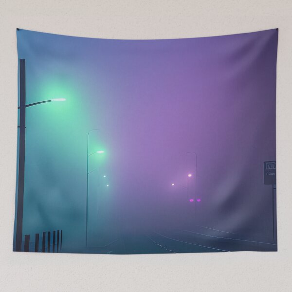 Item preview, Desolate highway in a purple cyan volumetric mist designed and sold by RK - Shop.