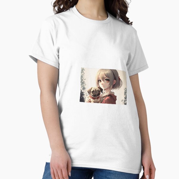 Item preview, Cute anime girl with dog in her hands designed and sold by aiarteveryday.