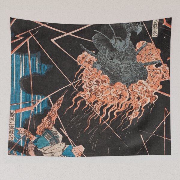 Item preview, Utagawa Kuniyoshi During the Visit of Kiyomori to the Nunobiki Waterfall, the Ghost of Akugenda Yoshihira Strikes Down Nanba Jiro designed and sold by Onodera.