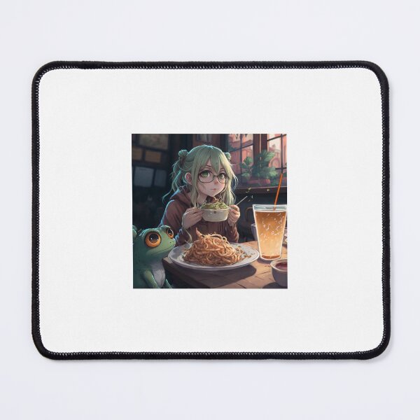 Item preview, Anime woman with green hair,green eyes,glasses with her friend frog having lunch designed and sold by Dark Fantasy Store.