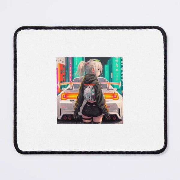 Item preview, cyberpunk anime woman with white hair stading infront of white sportcar designed and sold by Dark Fantasy Store.