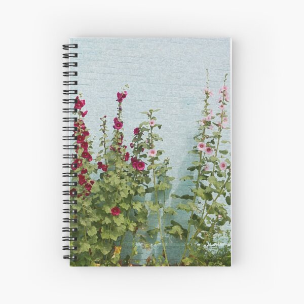 Hollyhock Flowers Pink and Burgandy Spiral Notebook