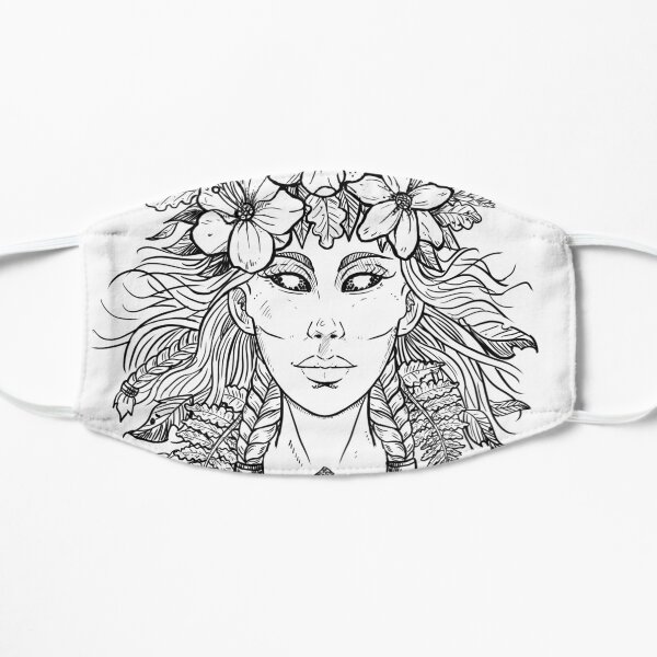 Moon mother with flowers Flat Mask