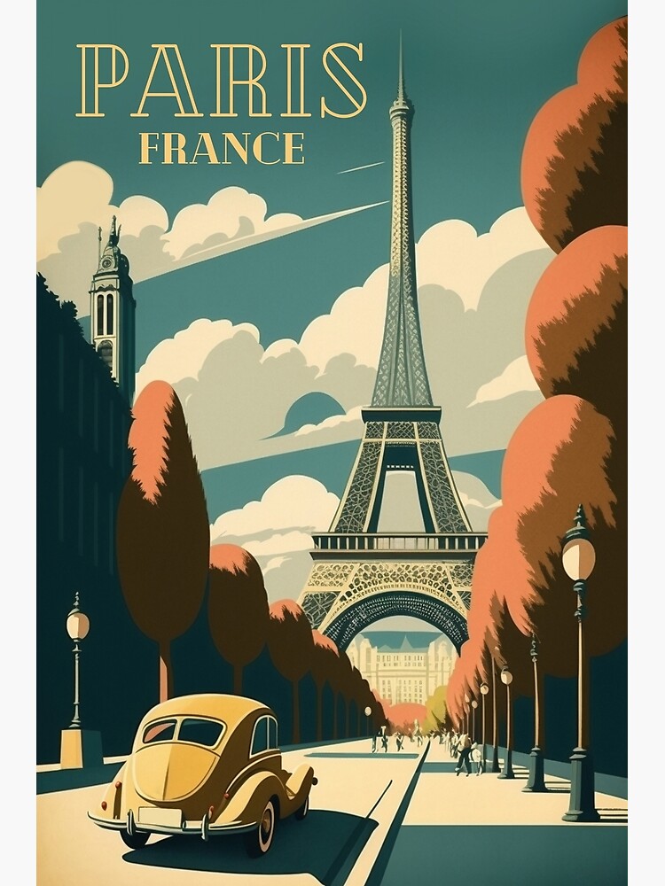 Paris France Vintage Travel Poster Eiffel Tower Retro