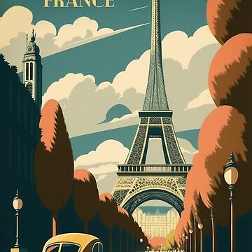 Artwork thumbnail, Paris France Vintage Travel Poster Eiffel Tower Retro by artra-shop
