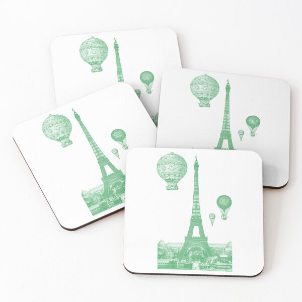 Item preview, eiffel tower with balloons in green (white background) designed and sold by Madame Memento.